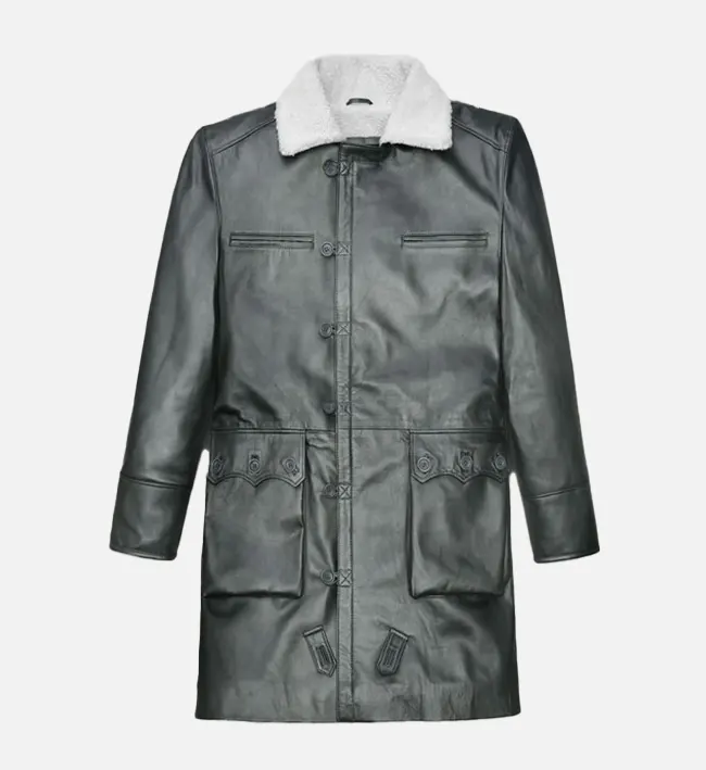 Mens Metallic Lurex Gray Leather Coat