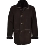 Men Mid Length Brown Suede Leather Coat