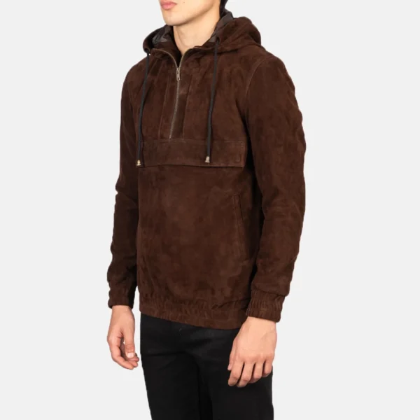 Men Kenton Hooded Mocha Suede Jacket