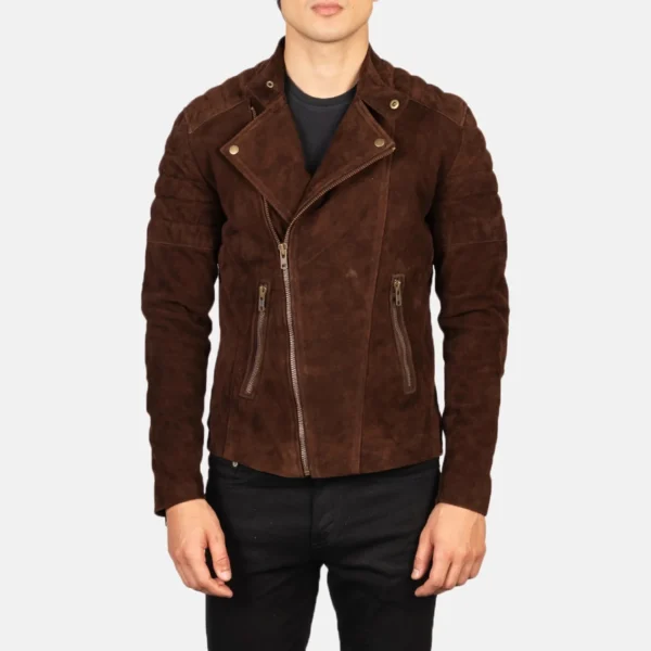 Men Mocha Suede Biker Jacket