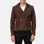 Men Allaric Mocha Suede Biker Jacket