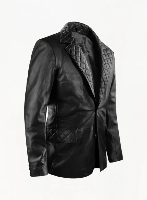 Men Black Quilted Modern Leather Blazer