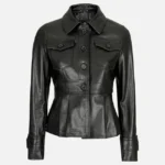 Womens Motorcycle Style Black Leather Trucker Jacket