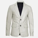 Mens Off White Real Leather Blazer