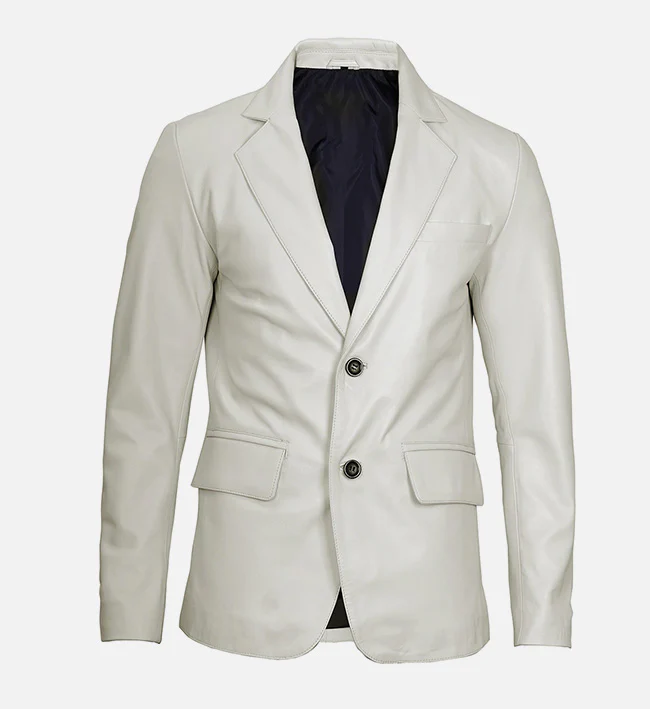 Mens Off White Real Leather Blazer