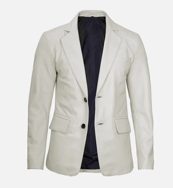 Mens Off White Real Leather Blazer