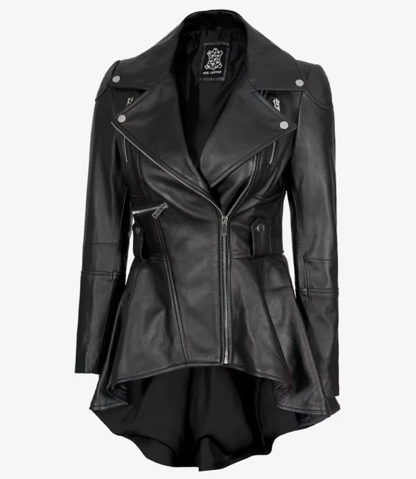 Black Womens Peplum Leather Jacket