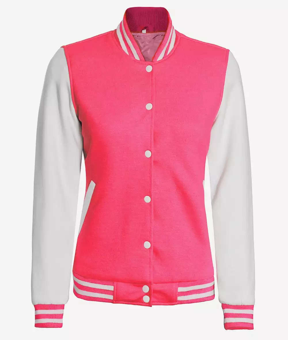 Womens Pink And White Varsity Baseball Jacket