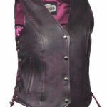Women Derringer Purple Leather Biker Vest With Side Lace