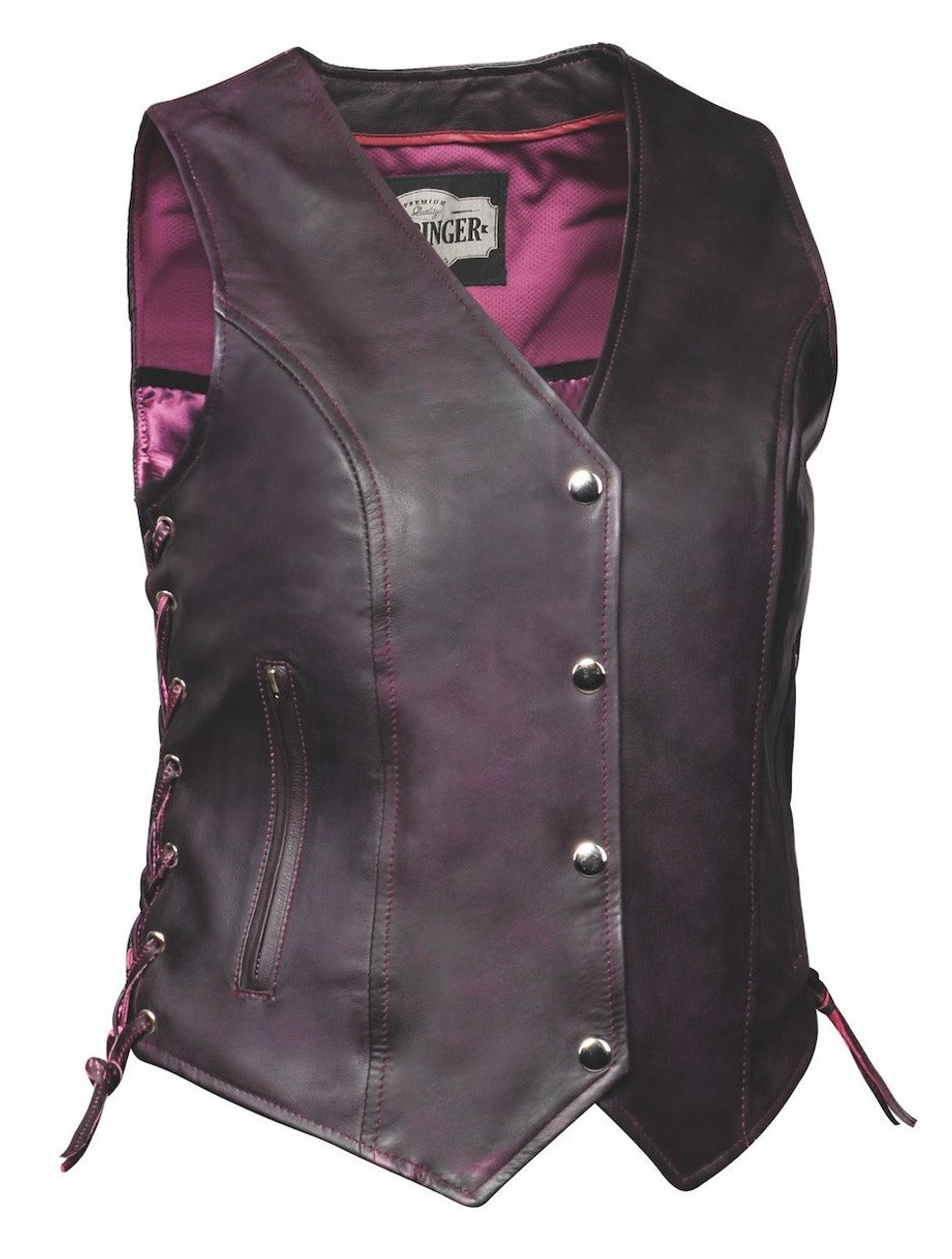 Women Derringer Purple Leather Biker Vest