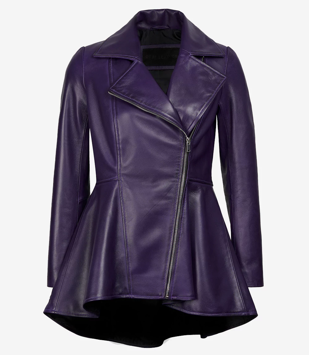 Womens Purple Leather Peplum Jacket