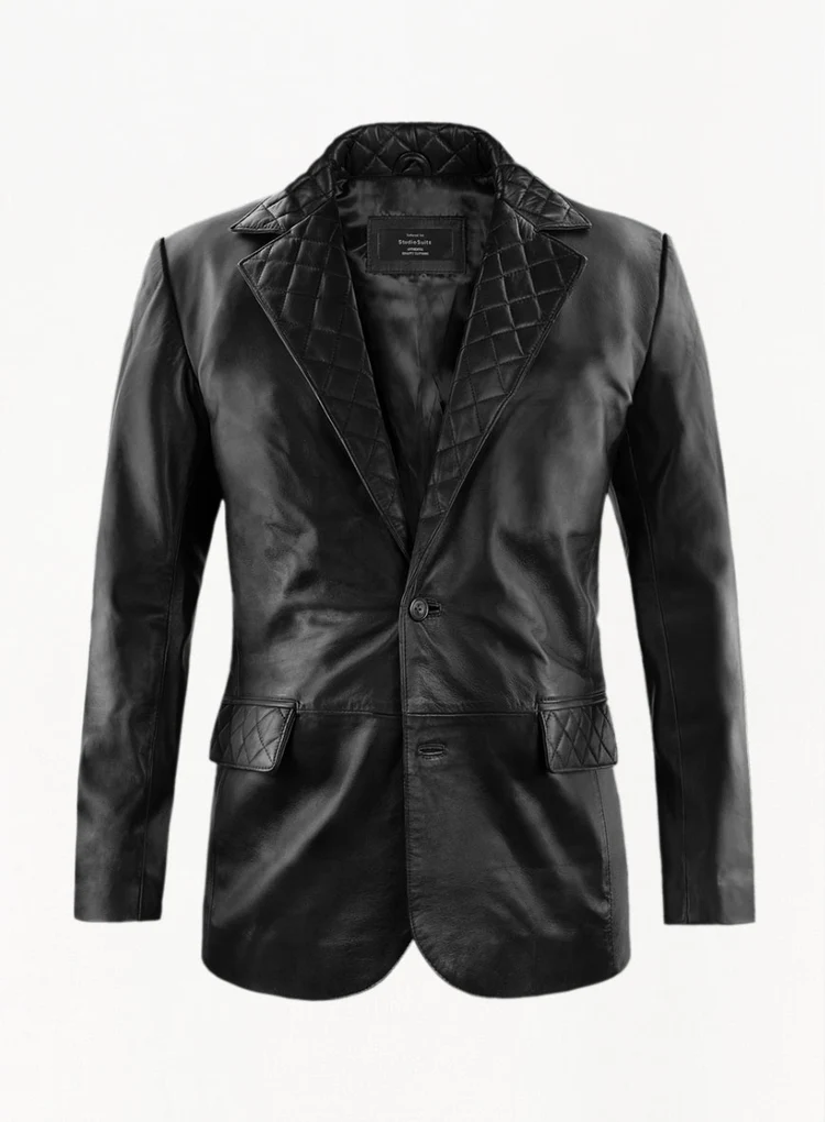 Men Black Quilted Modern Leather Blazer