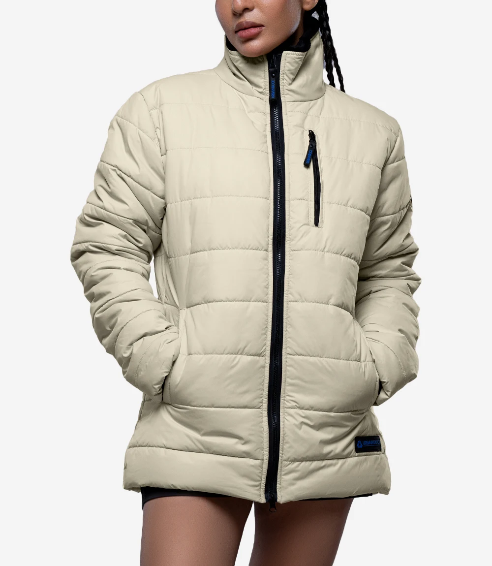 Womens Quilted Style Cream Puffer Jacket With Hood