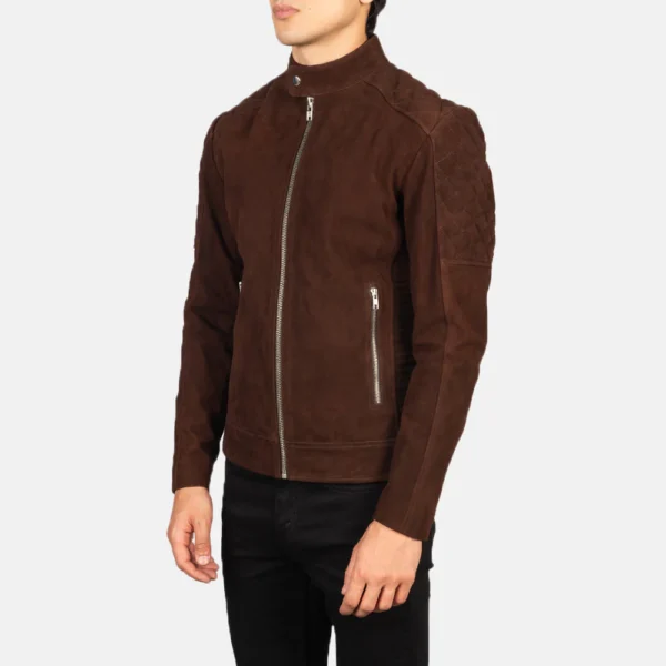 Men Quilted Brown Suede Biker Jacket