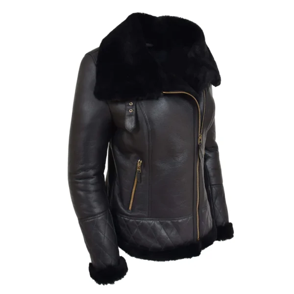 Women Black Sheepskin Aviator Leather Jacket