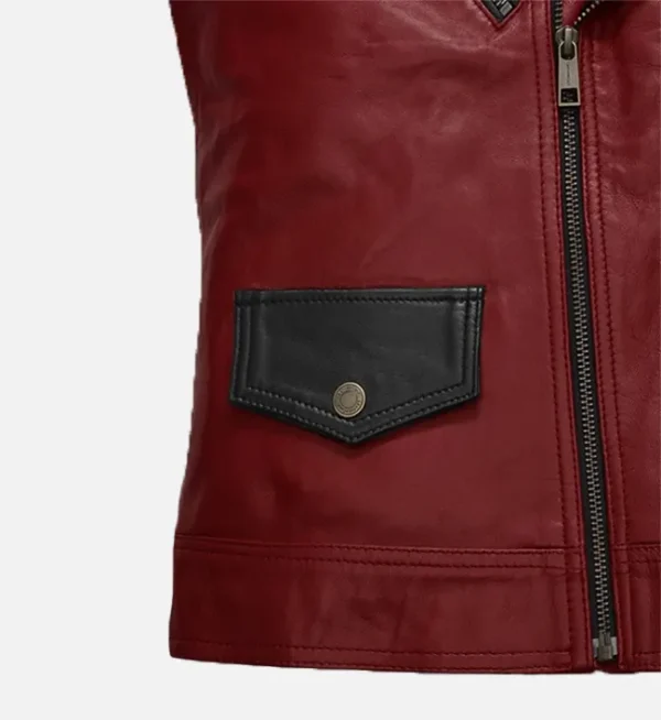 Men Red And Black Leather Vest