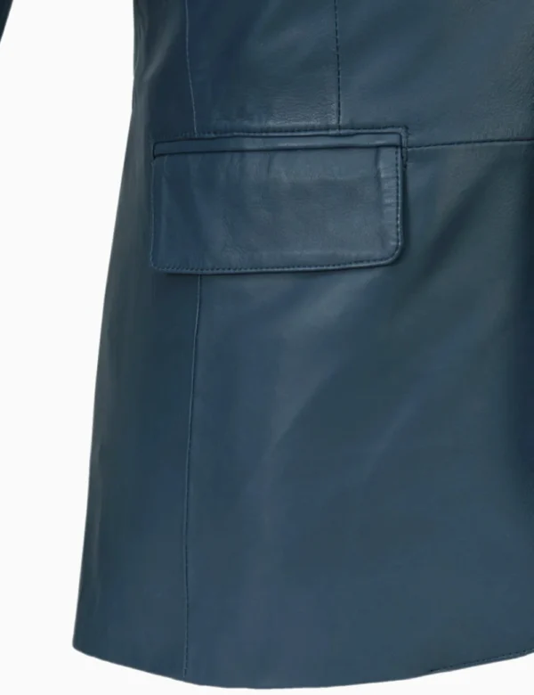 Men Regal Sapphire Navy Leather Blazer