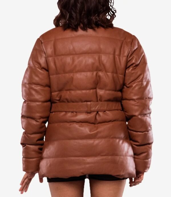 Womens Robin Leather Cognac Puffer Jacket