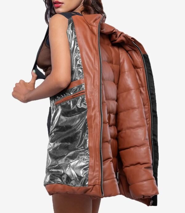 Womens Robin Leather Cognac Puffer Jacket
