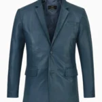 Men Regal Sapphire Navy Leather Blazer