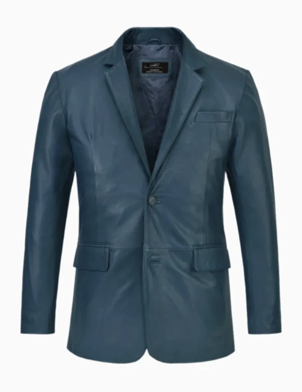 Men Regal Sapphire Navy Leather Blazer