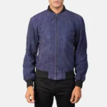 Men Shane Blue Suede Bomber Jacket