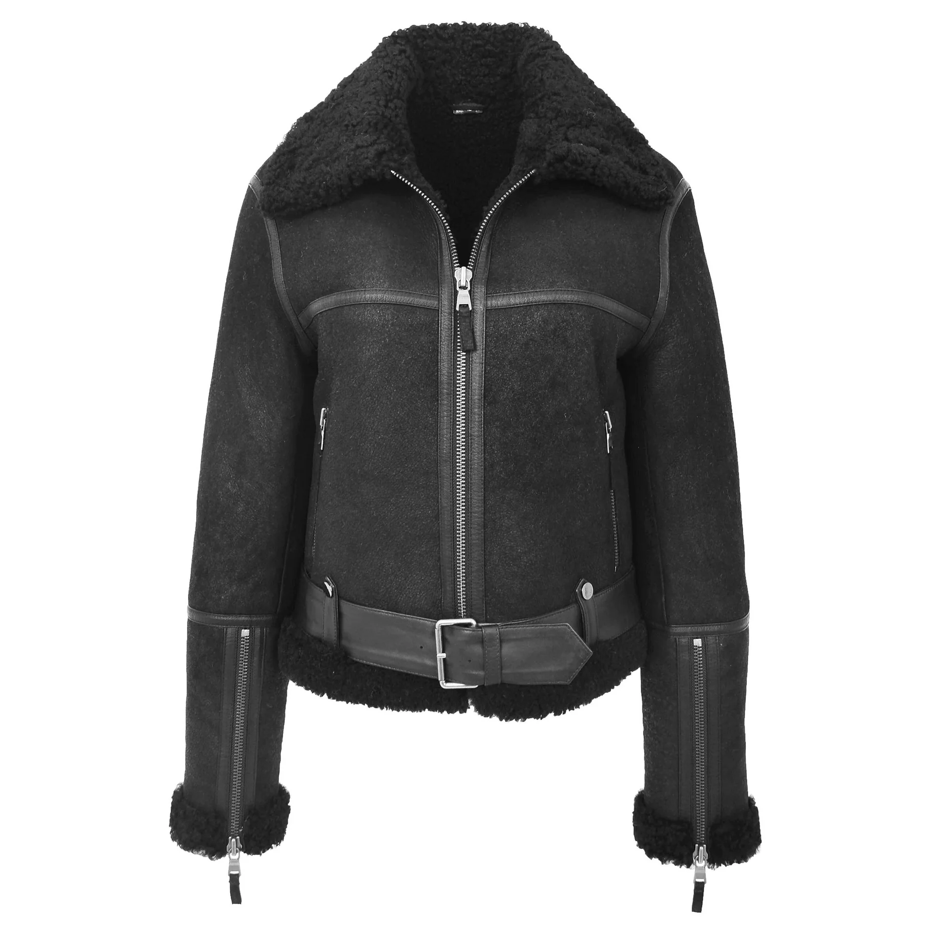 Women Black Falcon Sheepskin Aviator Jacket