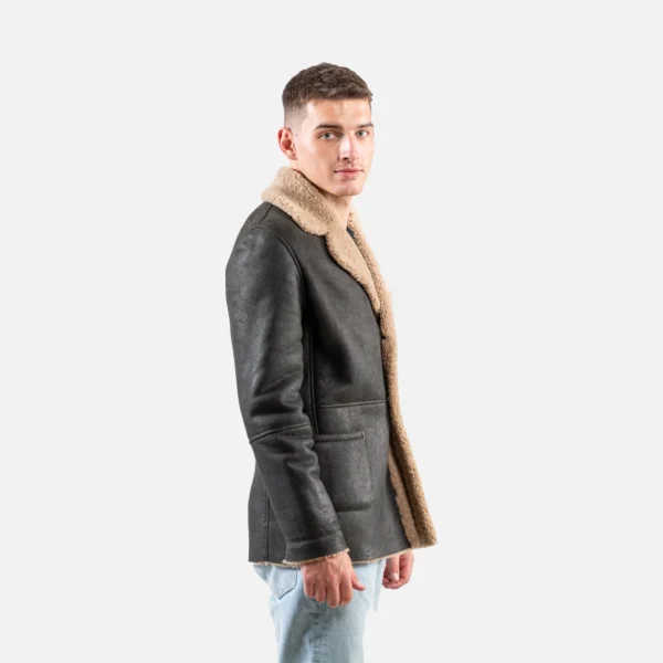Mens Black Sheepskin Shearling Leather Coat