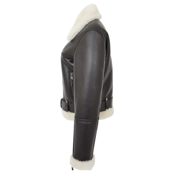 Women Brown Sheepskin White Shearling Jacket