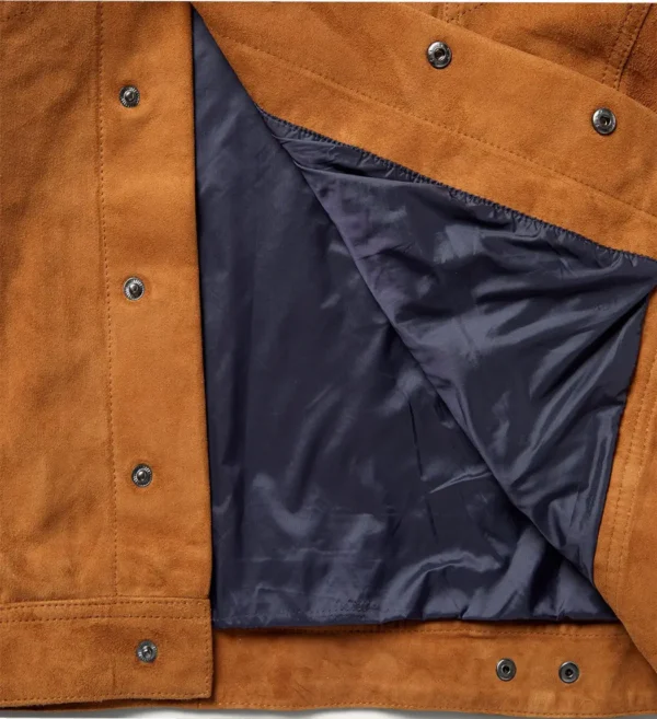 Men Cognac Sherpa Trucker Suede Jacket