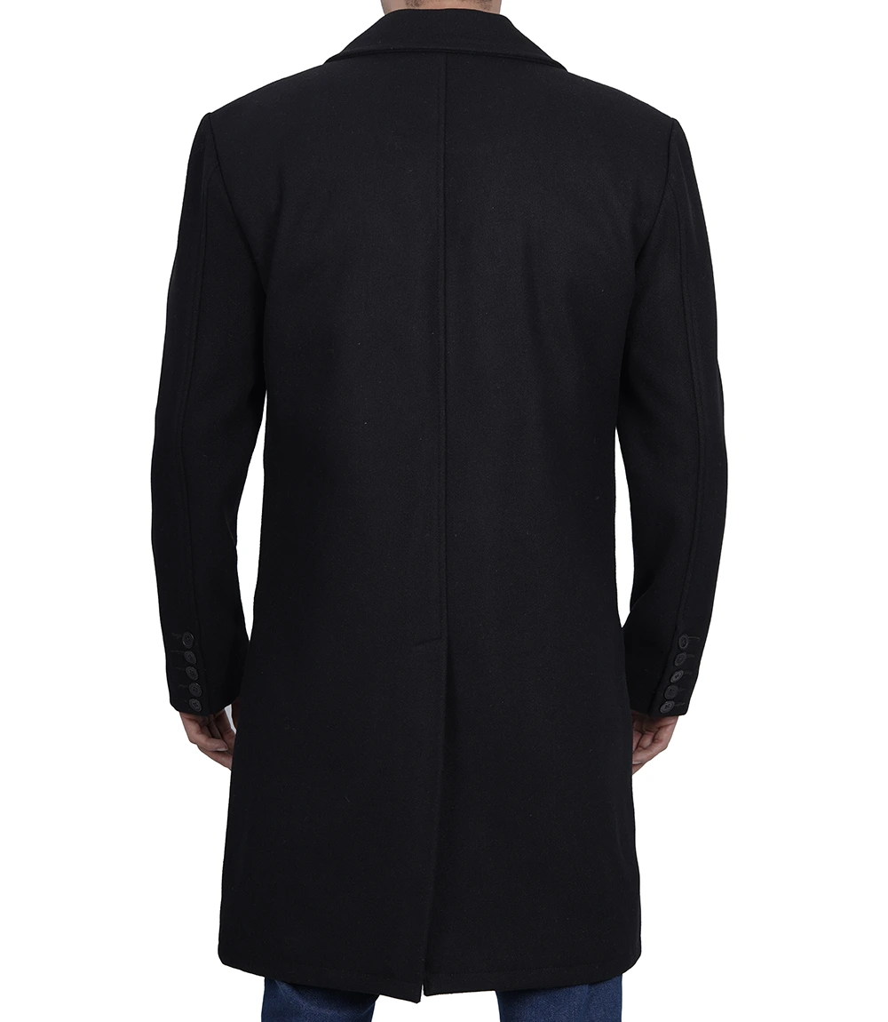 Mens Single Breasted Black Wool Coat