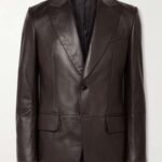 Mens Slim Fit Dark Brown Leather Blazer