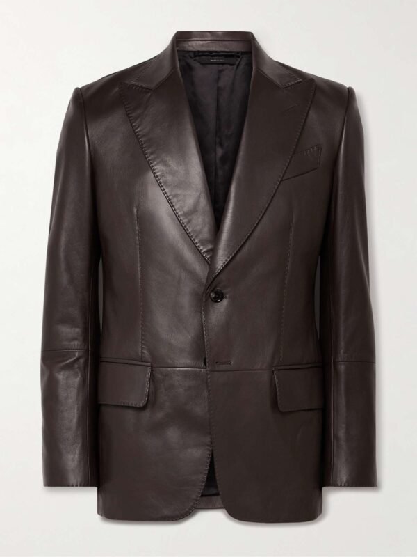 Mens Slim Fit Dark Brown Leather Blazer