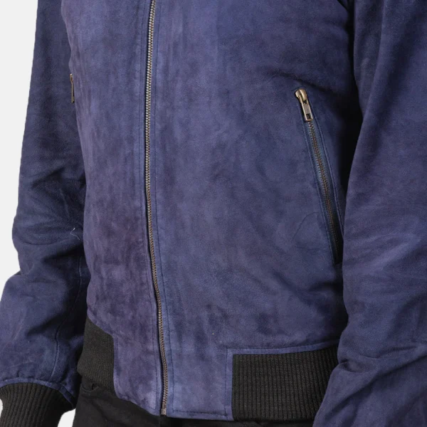 Men Shane Blue Suede Bomber Jacket