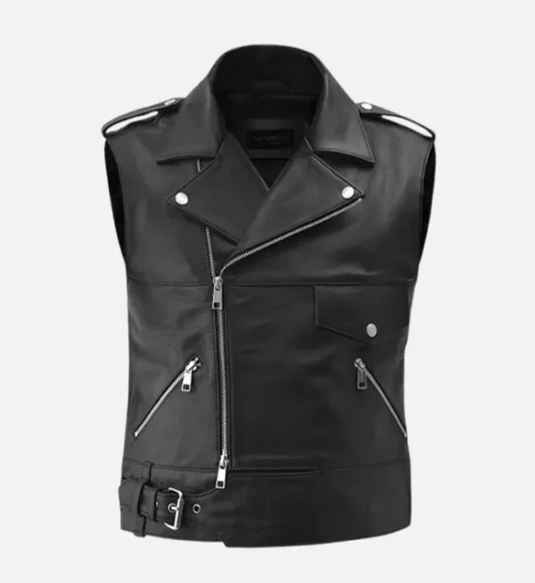 Men Stylish Thunderbolt Leather Biker Vest