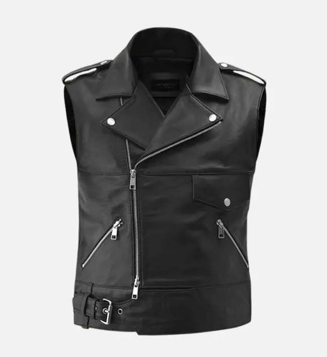 Men Stylish Thunderbolt Leather Biker Vest