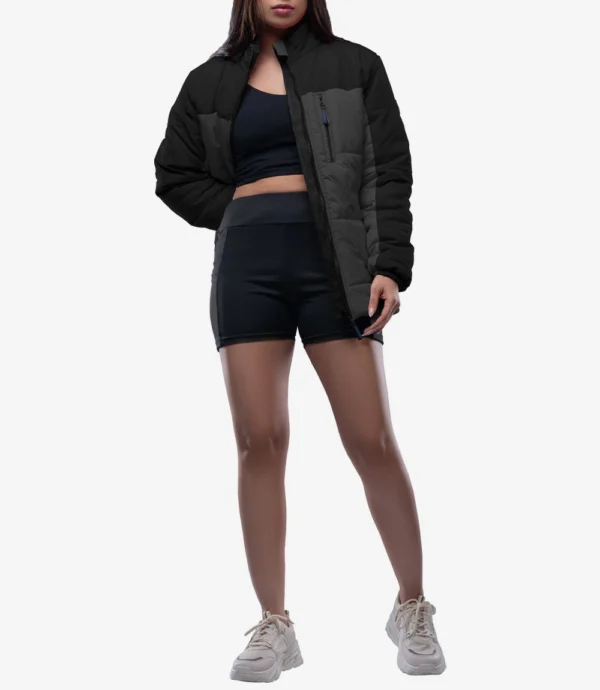 Womens Dual Tone Black And Gray Puffer Jacket