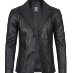 Men Two Button Black Leather Blazer