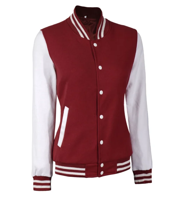 Womens Maroon And White Varsity Jacket