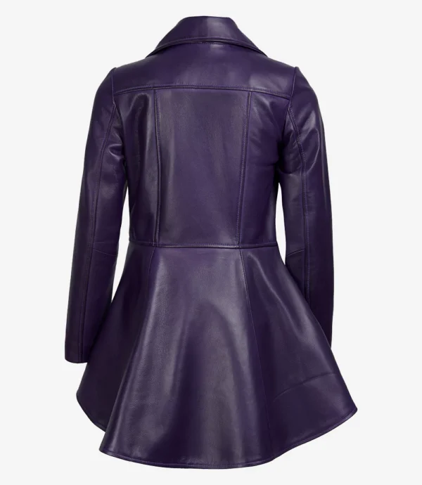 Womens Purple Leather Peplum Jacket