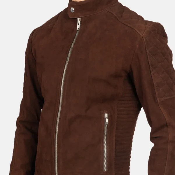 Men Quilted Brown Suede Biker Jacket
