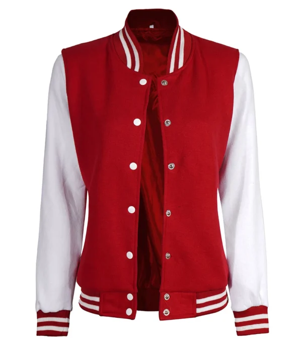 Womens Red And White Varsity Jacket