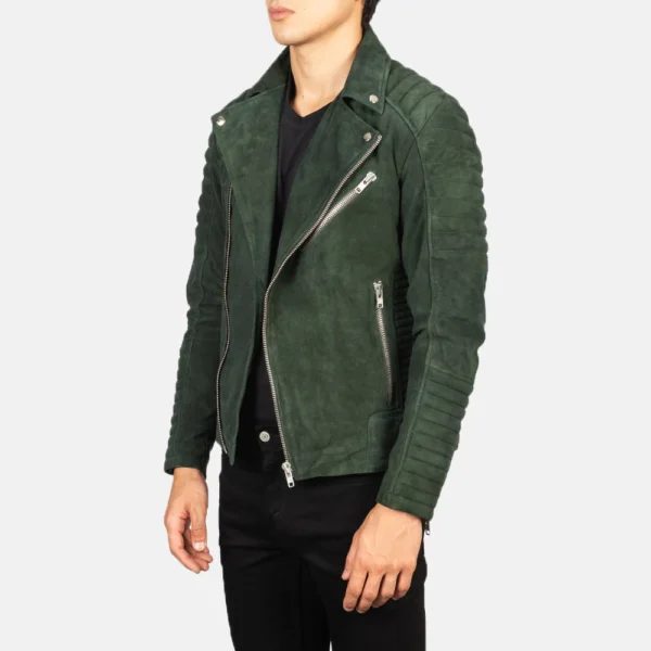 Men Green Suede Biker Jacket