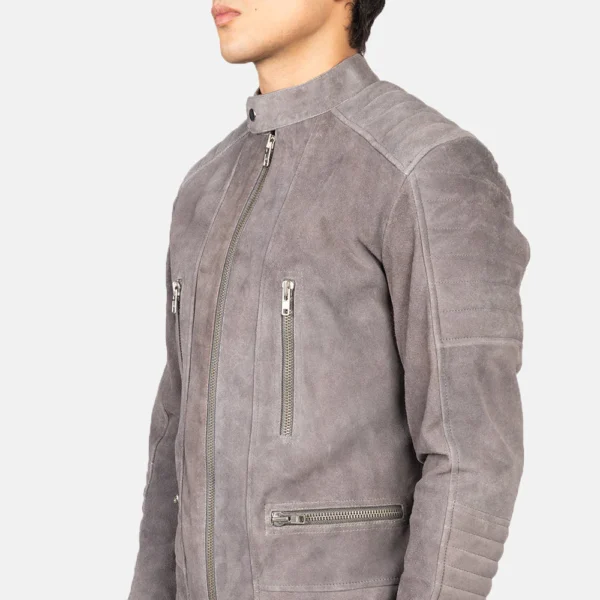 Men Damian Grey Suede Biker Jacket