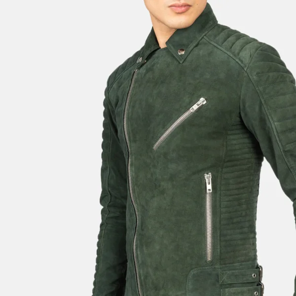 Men Green Suede Biker Jacket