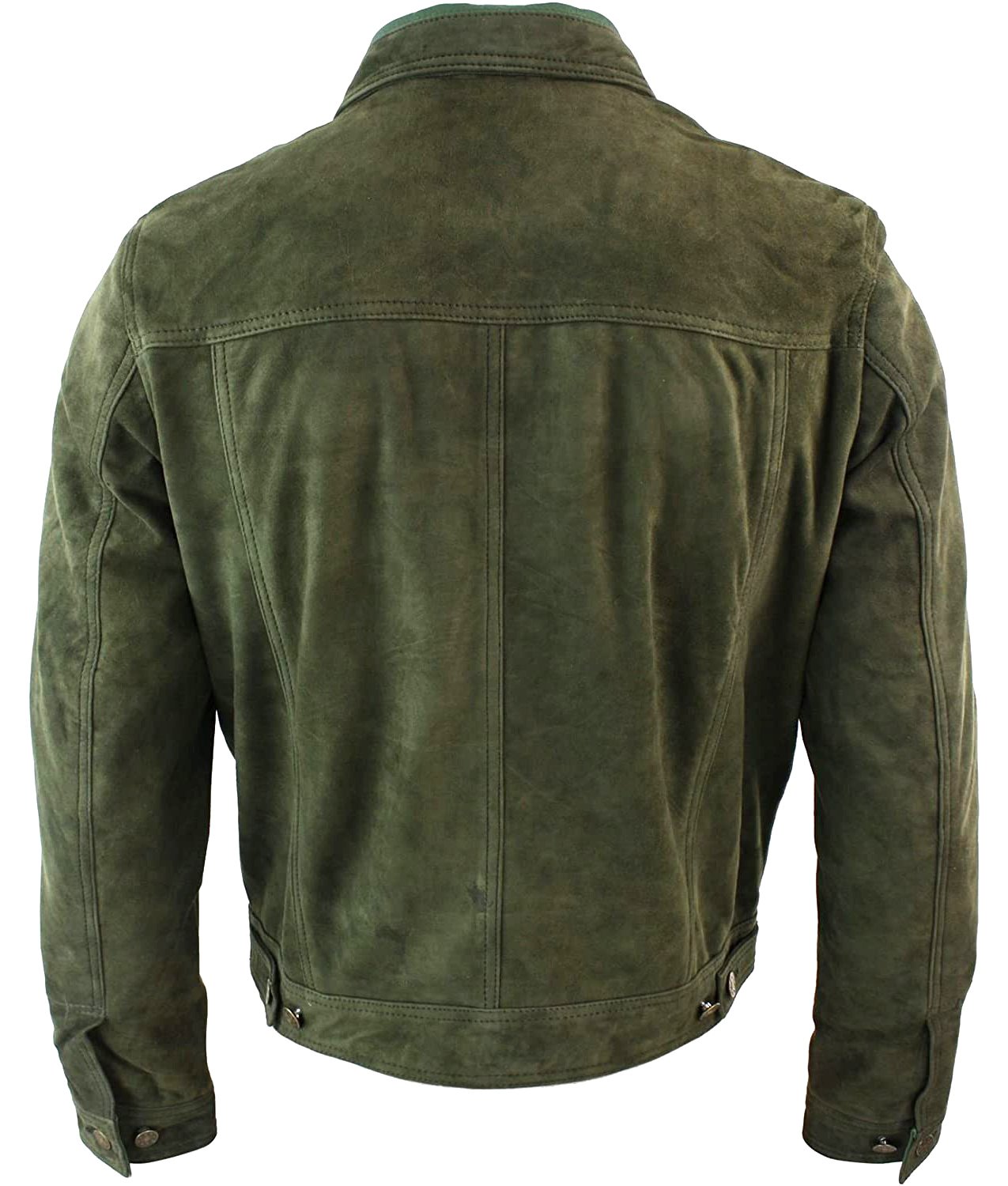 Mens Olive Green Suede Trucker Jacket