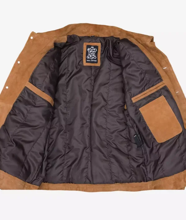 Men Tan Trucker Suede Jacket