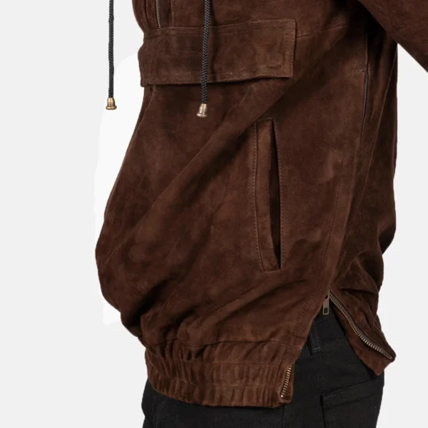 Men Kenton Hooded Mocha Suede Jacket