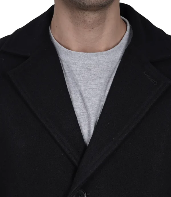 Mens Single Breasted Black Wool Coat