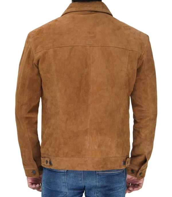 Men Tan Trucker Suede Jacket